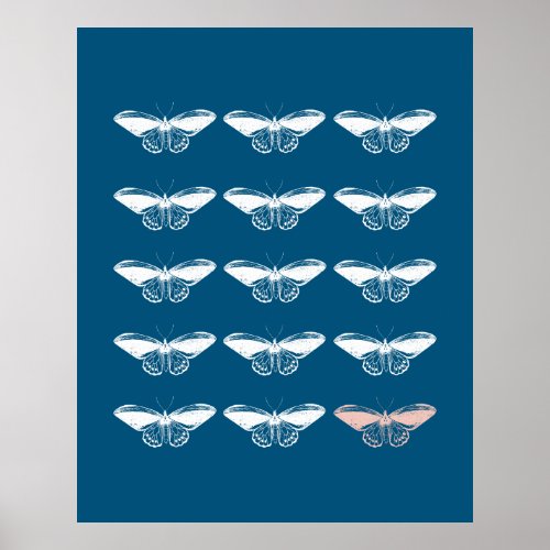 Stylish Vintage Blue Butterfly Illustration Poster