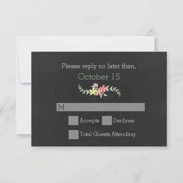 Stylish Vintage Chalkboard Wedding RSVP Card (Front)