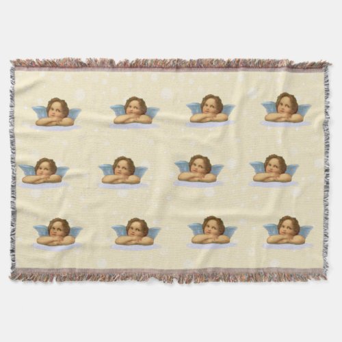 Stylish vintage cherubs  light orbs on ivory throw blanket