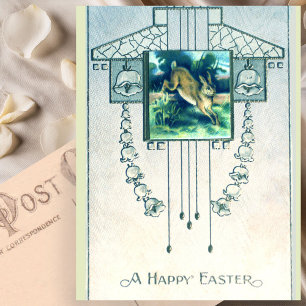 Stylish Vintage Easter Bunny Art Deco Postcard