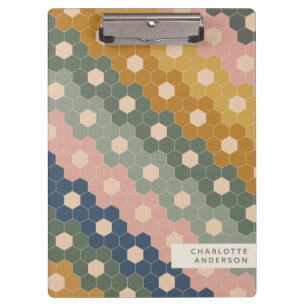 Stylish Vintage Geometric Hexagons Personalized   Clipboard