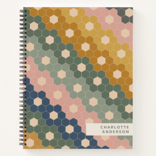 Stylish Vintage Geometric Hexagons Personalized Notebook