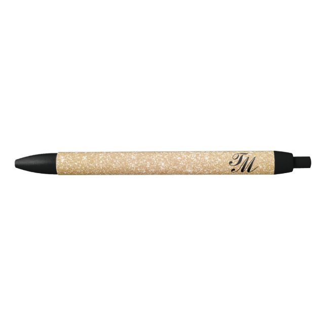 Stylish Vintage Gold Glitter Monogram Black Pen (Front)