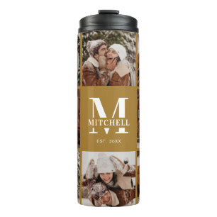 Stylish Vintage Gold Monogrammed & Photo Collage Thermal Tumbler