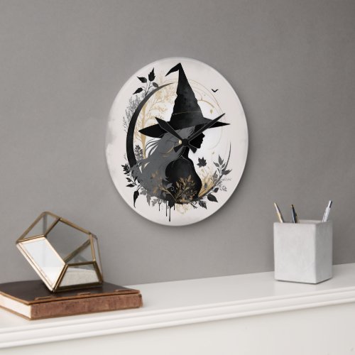 Stylish Vintage Halloween Witch Large Clock