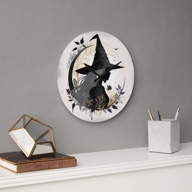 Stylish Vintage Halloween Witch Large Clock (Office)
