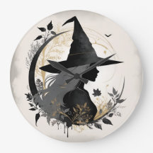 Stylish Vintage Halloween Witch Large Clock