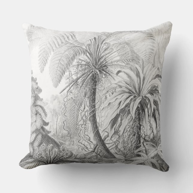 Stylish Vintage Jungle Bohemian Black White Throw Pillow (Front)