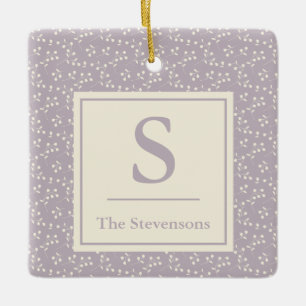 Stylish Vintage Lilac Floral Pattern Monogram Name Ceramic Ornament