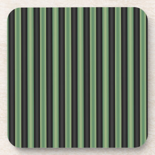 Stylish Vintage Olive Sage Green Black 3D Striped  Beverage Coaster
