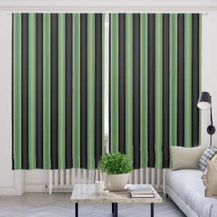 Stylish Vintage Olive Sage Green Black 3D Striped Blackout Curtains