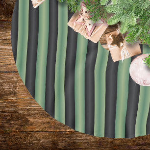 Stylish Vintage Olive Sage Green Black 3D Striped Brushed Polyester Tree Skirt