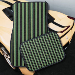 Stylish Vintage Olive Sage Green Black 3D Striped  Car Floor Mat