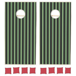 Stylish Vintage Olive Sage Green Black 3D Striped Cornhole Set