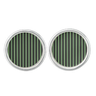 Stylish Vintage Olive Sage Green Black 3D Striped Cufflinks