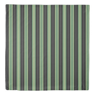 Stylish Vintage Olive Sage Green Black 3D Striped Duvet Cover