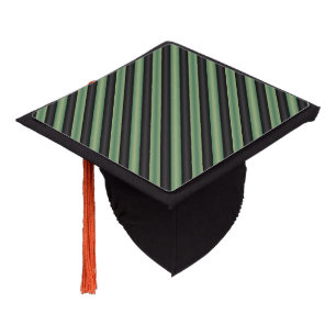 Stylish Vintage Olive Sage Green Black 3D Striped  Graduation Cap Topper
