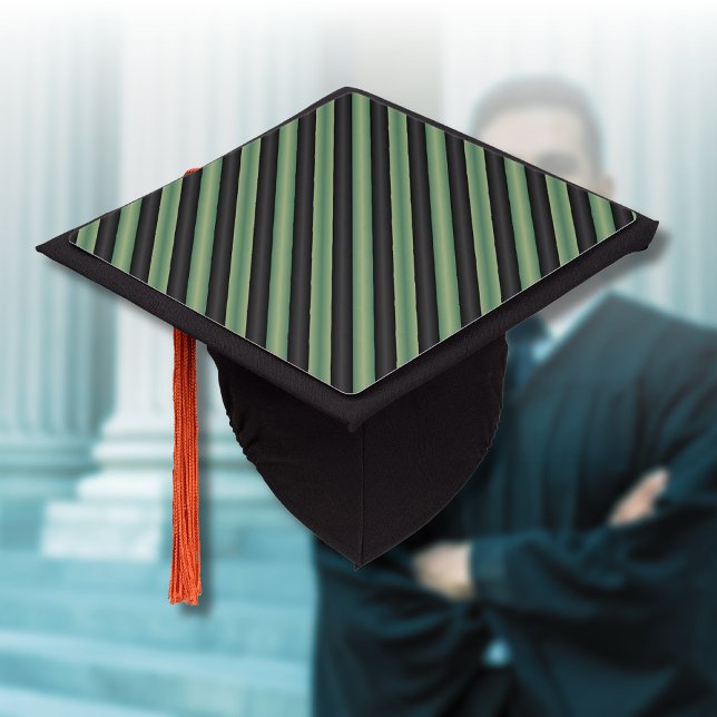Stylish Vintage Olive Sage Green Black 3D Striped  Graduation Cap Topper (Creator Uploaded)