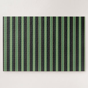 Stylish Vintage Olive Sage Green Black 3D Striped Jigsaw Puzzle