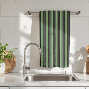 Stylish Vintage Olive Sage Green Black 3D Striped  Kitchen Towel