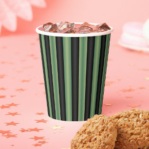 Stylish Vintage Olive Sage Green Black 3D Striped Paper Cups