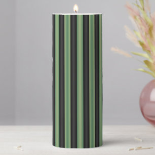 Stylish Vintage Olive Sage Green Black 3D Striped  Pillar Candle