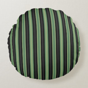 Stylish Vintage Olive Sage Green Black 3D Striped Round Pillow