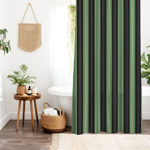 Stylish Vintage Olive Sage Green Black 3D Striped Shower Curtain