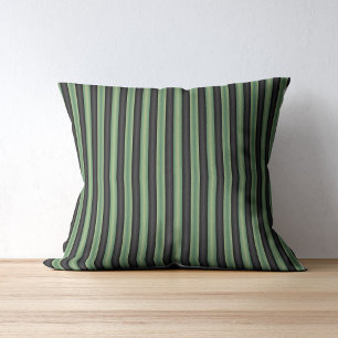 Stylish Vintage Olive Sage Green Black 3D Striped Throw Pillow