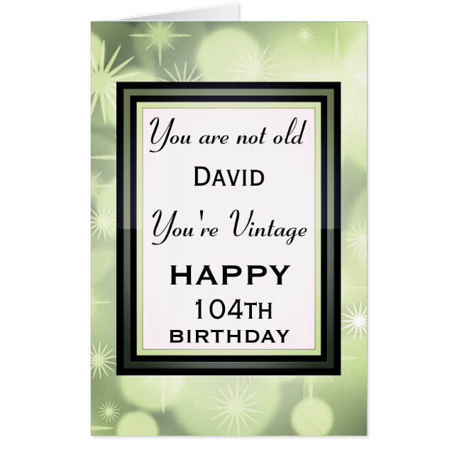 Stylish Vintage Personalised 104th Birthday Card (Front)