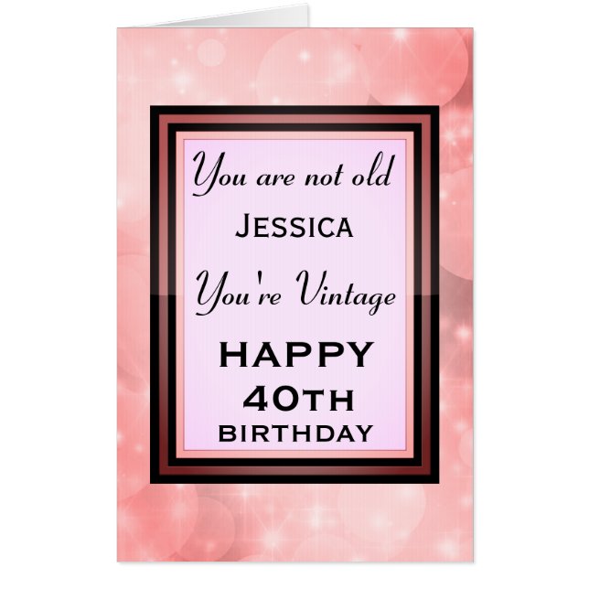 Stylish Vintage Personalised 40th Birthday Card (Front)