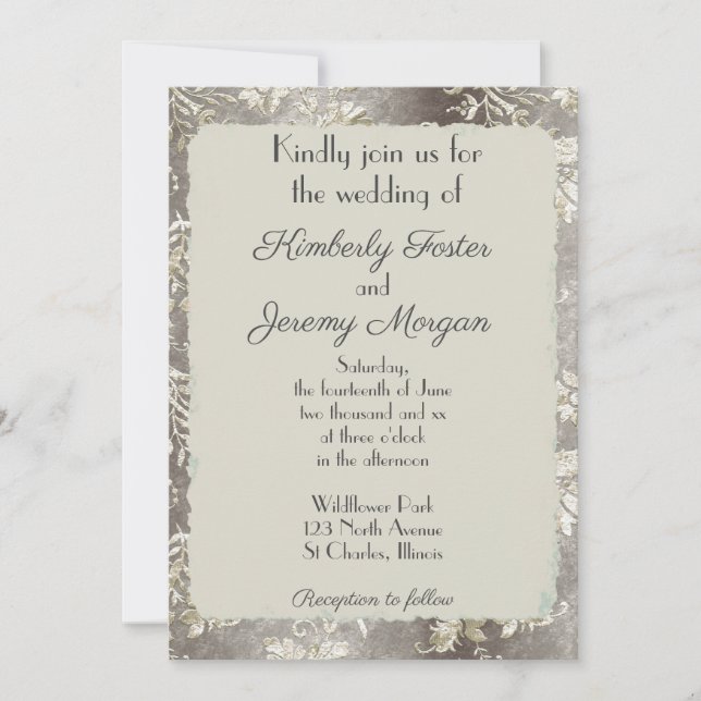 Stylish Vintage Pewter Wedding Invitation (Front)