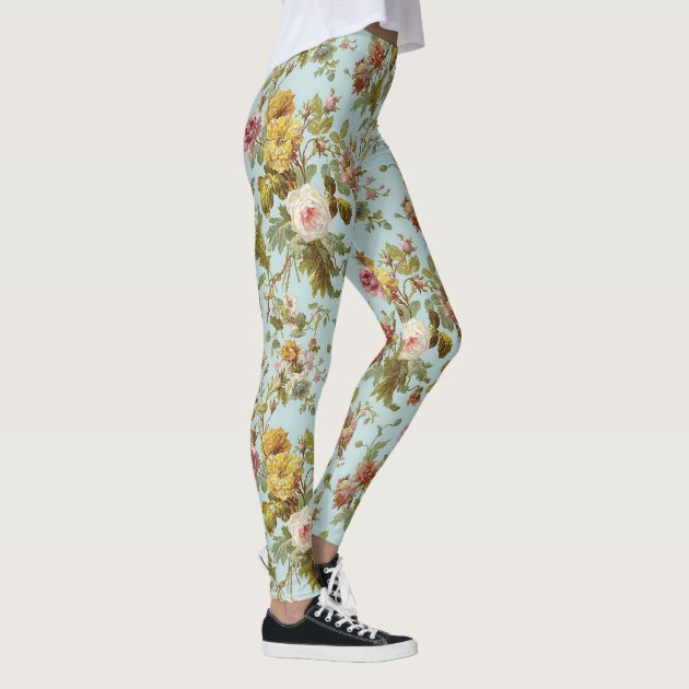 Vintage Floral Leggings Pink Floral Leggings, White Floral