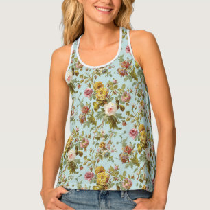 Stylish Vintage Pink Roses Flower Pattern Tank Top