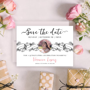 Stylish Vintage Quinceañera Photo Save The Date Invitation