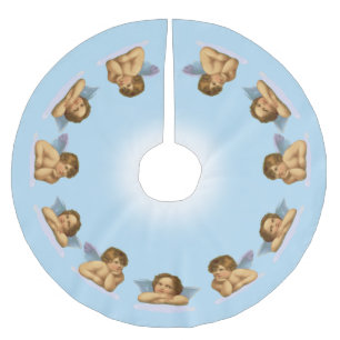 Stylish Vintage Raphael Cherubs on Light Blue Brushed Polyester Tree Skirt