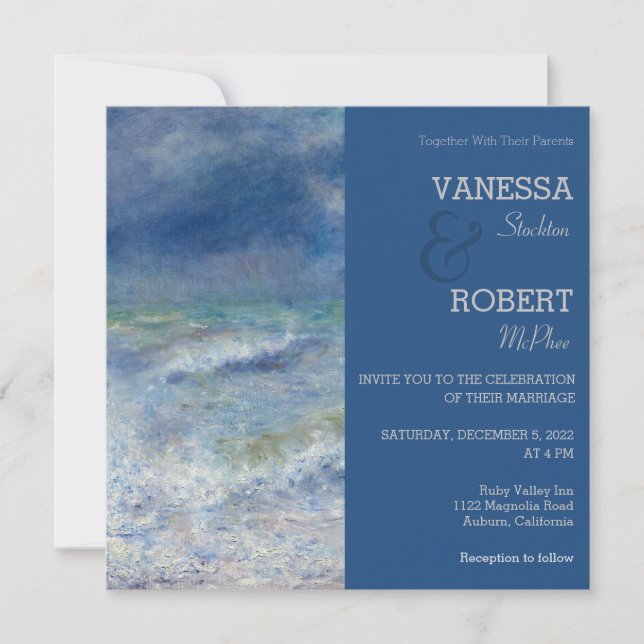 Stylish Vintage Renoir Seaside Wedding Invitation (Front)