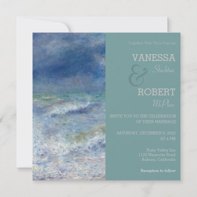 Stylish Vintage Renoir Seaside Wedding Invitation (Front)