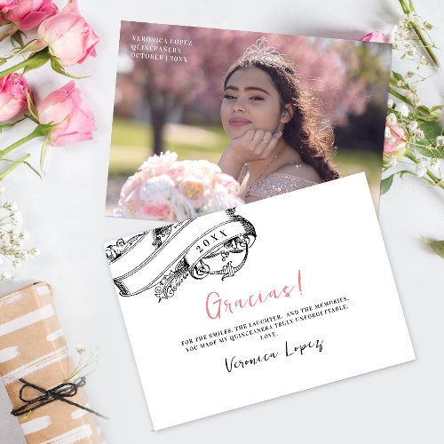 Stylish Vintage Royal Quinceanera Gratitude Photo  Thank You Card