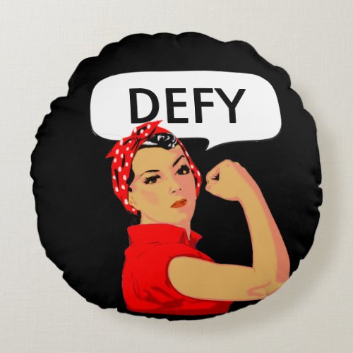 Stylish Vintage Strong Woman  Editable Defy Text  Round Pillow