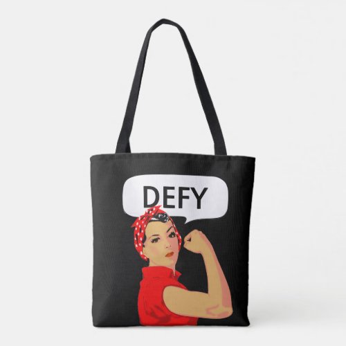 Stylish Vintage Strong Woman  Editable Defy Text Tote Bag