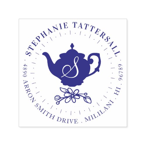 Stylish Vintage Teapot Monogram  Address Crest Self_inking Stamp