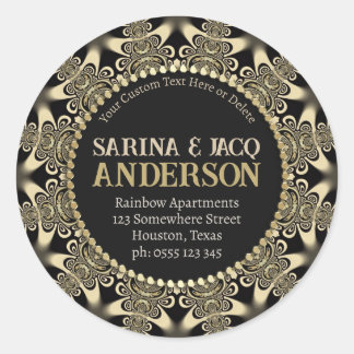Stylish Vintage Tribal Gold and Black Classic Round Sticker