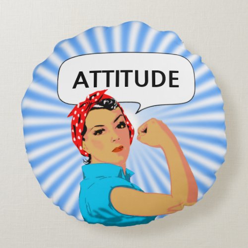 Stylish Vintage  Woman  Editable Attitude Text  Round Pillow