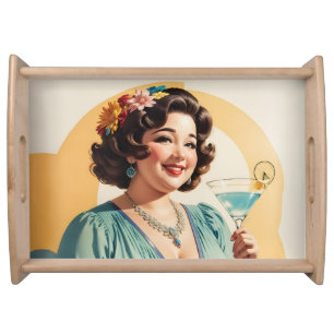 Stylish Vintage Woman Holding A Martini Glass Serving Tray