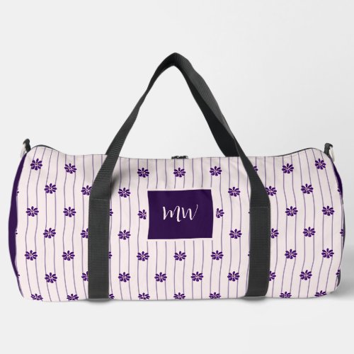 Stylish Violet  Blush Stripes _ Purple Blooms Duffle Bag