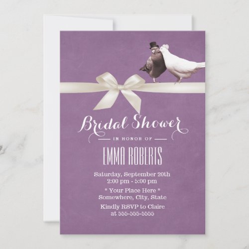 Stylish Violet Love Birds Bridal Shower 5x7 Paper Invitation Card