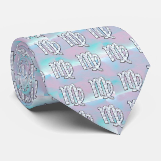 Stylish Virgo Zodiac Sign Nacre Mother of Pearl Neck Tie (Rolled)