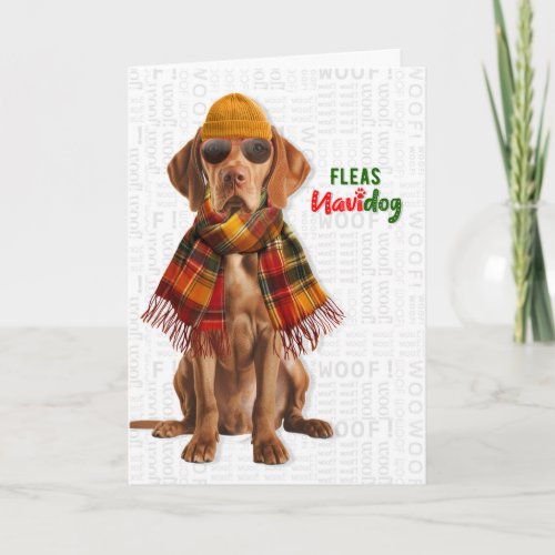 Stylish Vizsla Dog Funny Fleas Navidog Christmas Holiday Card