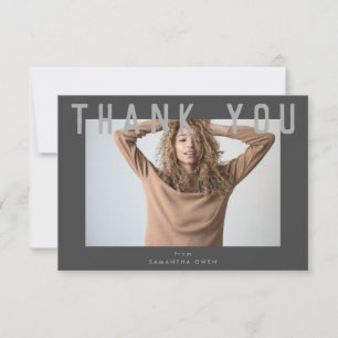 stylish voguish gray chic smart grad photo thank you card
